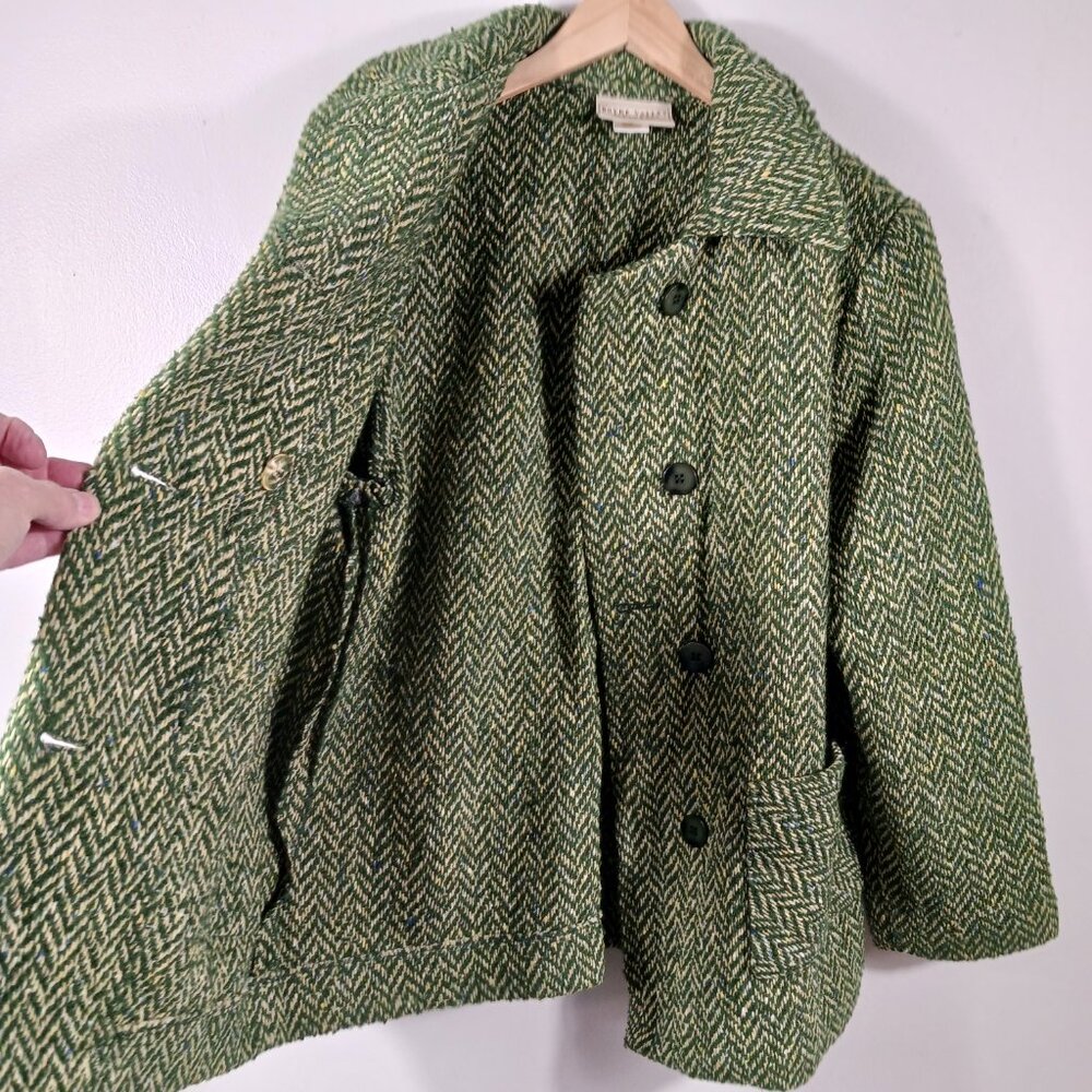 Boyne Valley Weavers Ireland, Dbl. Breasted Green/Cream Herringbone Tweed Jacket - Picture 7 of 16